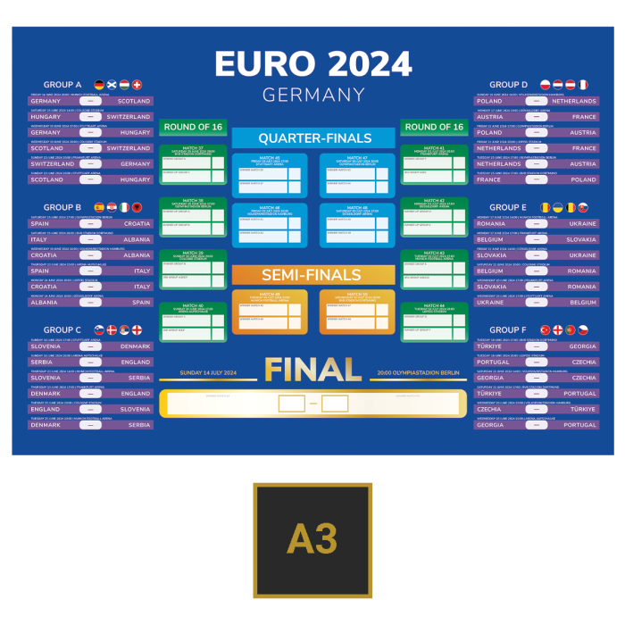 Euro 2024 Fixtures Wall Chart A3 Football Wallcharts