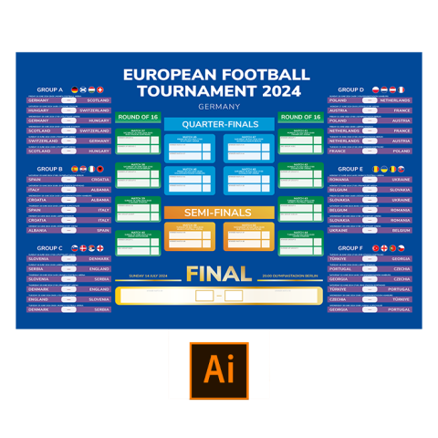 European Football Tournament 2024 Wallchart – Adobe Illustrator AI Vector Design File [DIGITAL DOWNLOAD]